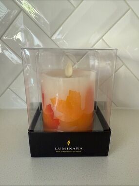 Luminara Fall Leaf Print Flameless Candle 3.25x4.5 NIB